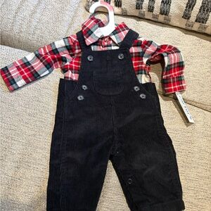 Carter's Red Plaid Shirt and Black Overalls Set